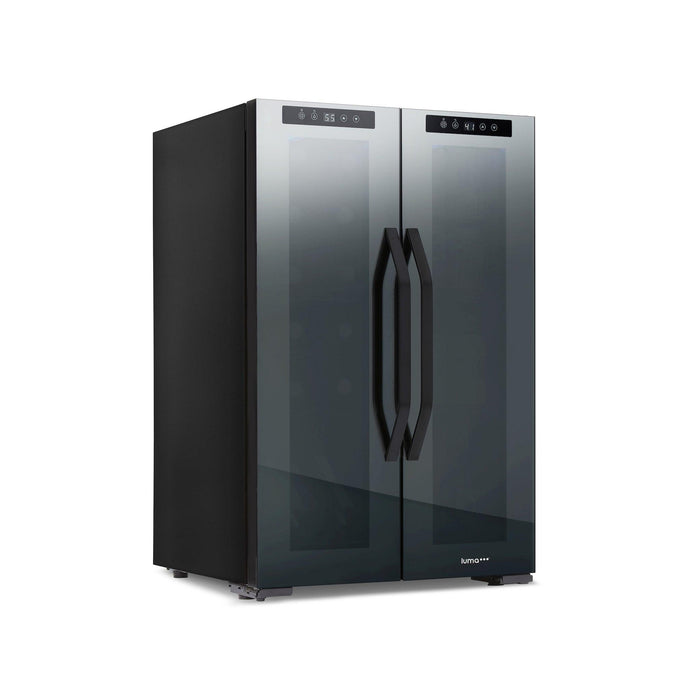 Newair Luma® Shadowᵀᴹ Series Wine Cooler and Beverage Refrigerator 12 Bottles & 39 Cans Dual Temperature Zones, Freestanding Mirrored Wine Fridge with Double-Layer Tempered Glass Door & Compressor Cooling For Reds, Whites, Sparkling Wine, Beers, and Sodas