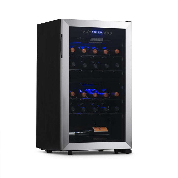 Newair Freestanding 28 Bottle Dual Zone Wine Fridge in Stainless Steel and Adjustable Racks