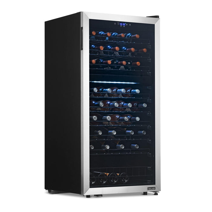 Newair Freestanding 76 Bottle Dual Zone Wine Fridge with Low-Vibration Ultra-Quiet Inverter Compressor and Adjustable Racks