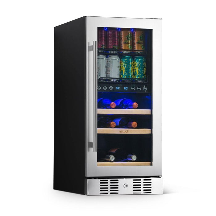 Newair 15” Premium Built-in Dual Zone 9 Bottle and 48 Can Wine and Beverage Fridge in Stainless Steel with SplitShelf™