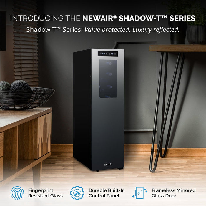 Newair® Shadow-Tᵀᴹ Series Wine Cooler Refrigerator 18 Bottle Dual Temperature Zones, Freestanding Mirrored Wine Fridge with Double-Layer Tempered Glass Door & Thermoelectric Cooling for Reds, Whites, and Sparkling Wine, 41f-64f Digital Temperature Control