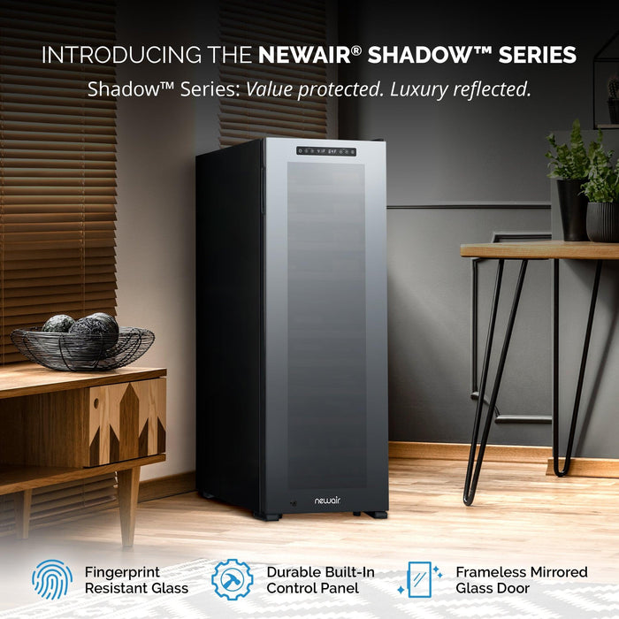 Newair® Shadowᵀᴹ Series Wine Cooler Refrigerator 56 Cans Dual Temperature Zones, Freestanding Mirrored Wine and Beverage Fridge with Double-Layer Tempered Glass Door & Compressor Cooling for Wine, Beer, Soda, 37f-64f Digital Temperature Control