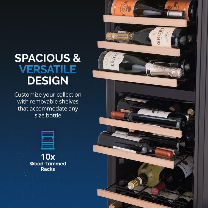 Newair® Shadowᵀᴹ Series Wine Cooler Refrigerator 56 Cans Dual Temperature Zones, Freestanding Mirrored Wine and Beverage Fridge with Double-Layer Tempered Glass Door & Compressor Cooling for Wine, Beer, Soda, 37f-64f Digital Temperature Control