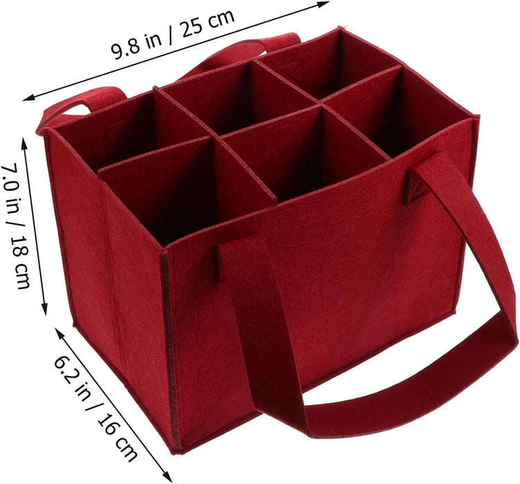 6 Bottle Wine Carrier with Divider Felt Wine Storage Tote Bag Portable Collapsible Wine Bag Red Wine Storage Box with Handle Travel Case for Party