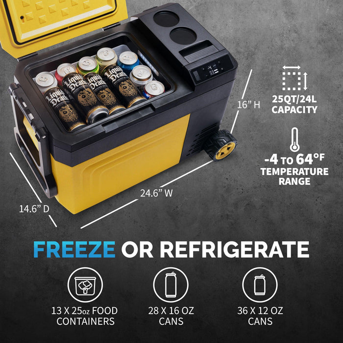 Newair 25 Qt. Jobsite Cooler Car Refrigerator Battery Powered 18/20V Dewalt®/Milwaukee®/Bosch®/Makita® Battery 12/24V Mini Fridge for Car, Camping, Semi Truck, RV, Hard Cooler Lunch Box for Men and Women