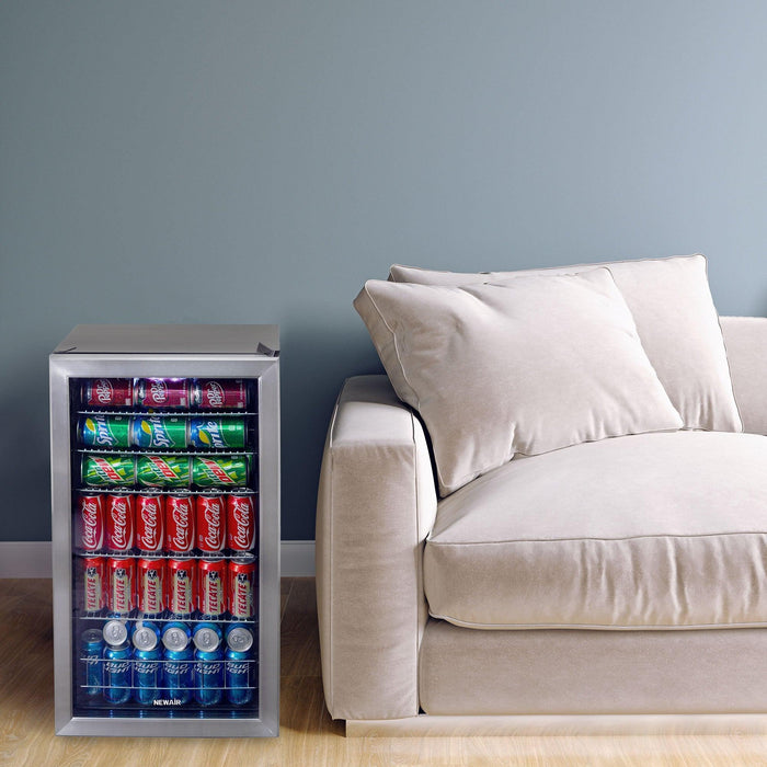 Newair 126 Can Freestanding Beverage Fridge in Stainless Steel with Adjustable Shelves