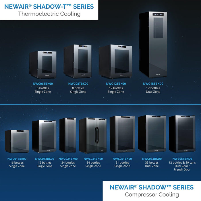 Newair® Shadow-Tᵀᴹ Series Wine Cooler Refrigerator 18 Bottle Dual Temperature Zones, Freestanding Mirrored Wine Fridge with Double-Layer Tempered Glass Door & Thermoelectric Cooling for Reds, Whites, and Sparkling Wine, 41f-64f Digital Temperature Control