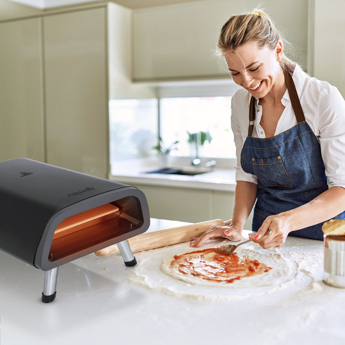 Newair 12” Portable Countertop Electric Indoor and Outdoor Pizza Oven with Accessory Kit, Temperature Control Knob, 1850W Dual-Heating Elements, Foldable Legs, IPX4 Water Resistance, and Durable Construction Quality