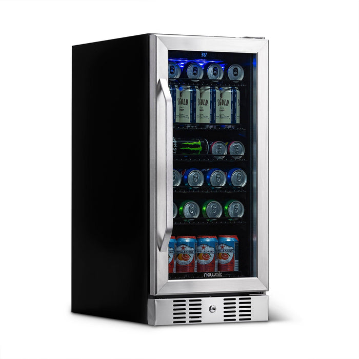 Newair 15” Built-in 96 Can Beverage Fridge in Stainless Steel