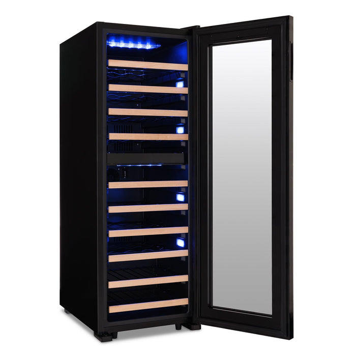 Newair® Shadowᵀᴹ Series Wine Cooler Refrigerator 56 Cans Dual Temperature Zones, Freestanding Mirrored Wine and Beverage Fridge with Double-Layer Tempered Glass Door & Compressor Cooling for Wine, Beer, Soda, 37f-64f Digital Temperature Control