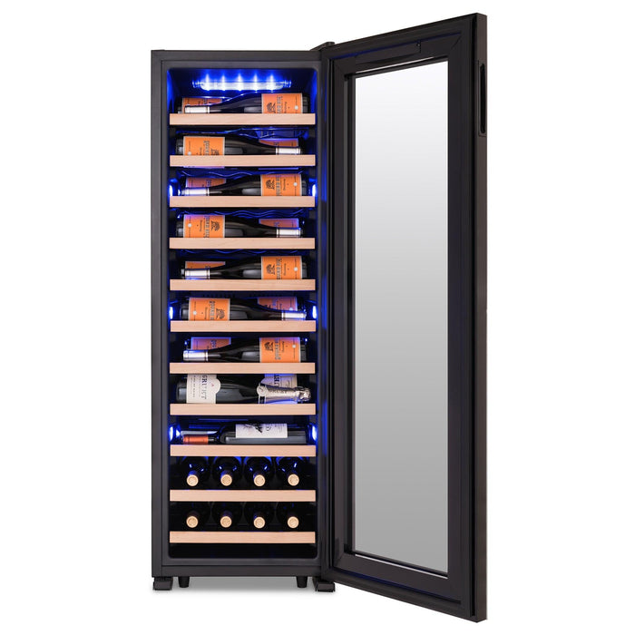 Newair Shadow Series Wine Cooler Refrigerator 62 Bottle, Freestanding Mirrored Wine Fridge with Double-Layer Tempered Glass Door & Compressor Cooling for Reds, Whites, and Sparkling Wine, 41f-64f Digital Temperature Control