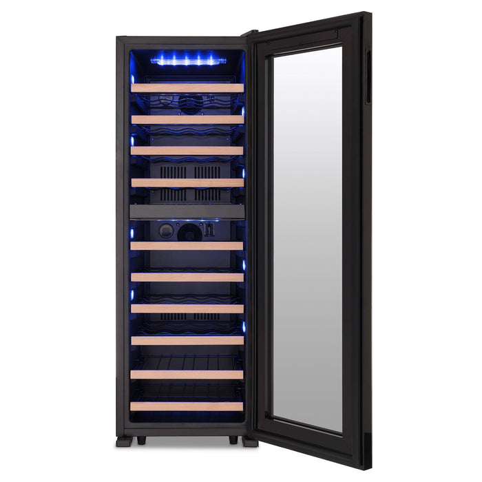 Newair® Shadowᵀᴹ Series Wine Cooler Refrigerator 56 Cans Dual Temperature Zones, Freestanding Mirrored Wine and Beverage Fridge with Double-Layer Tempered Glass Door & Compressor Cooling for Wine, Beer, Soda, 37f-64f Digital Temperature Control