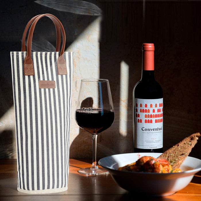 Single Bottle Insulated Wine Tote, 1 Bottle Wine Carrier Bag Padded Wine Cooler Perfect Wine Lover'S or Wedding Gift-Stripe (Blue Stripe)