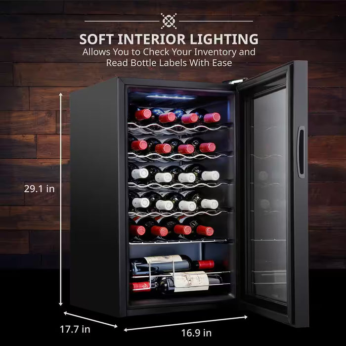 Single Zone 24-Bottle Freestanding Wine Cooler Refrigerator with Lock in Black