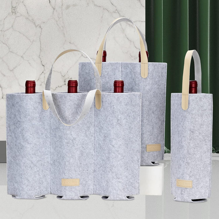 2 Pack - 1 Bottle Felt Wine Tote Carrier with Real Leather Handle, Portable Wine Tote Bag Single Bottle Wine Protector for Wedding, Birthday, BYOB Restaurant, Wine Tasting, Great Gift for Wine Lover