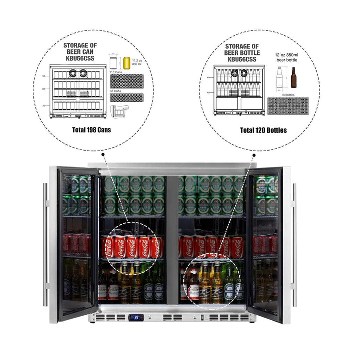 Kings Bottle - 36" Heating Glass Double Door Built In Beverage Fridge .