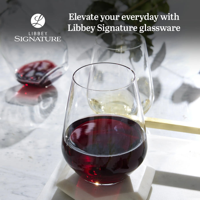 Signature Greenwich Stemless Wine Glasses Set of 6, Modern Wine Glasses for Red and White Wine, Ideal Kitchen Christmas Gifts for All Occasions