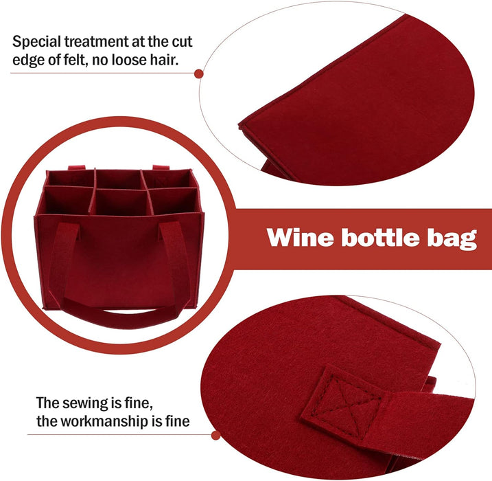 6 Bottle Wine Carrier with Divider Felt Wine Storage Tote Bag Portable Collapsible Wine Bag Red Wine Storage Box with Handle Travel Case for Party