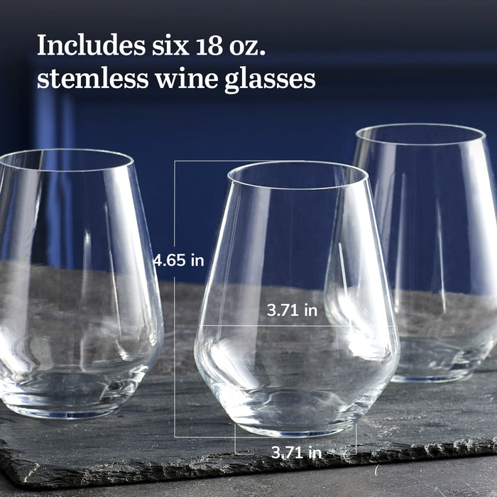 Signature Greenwich Stemless Wine Glasses Set of 6, Modern Wine Glasses for Red and White Wine, Ideal Kitchen Christmas Gifts for All Occasions