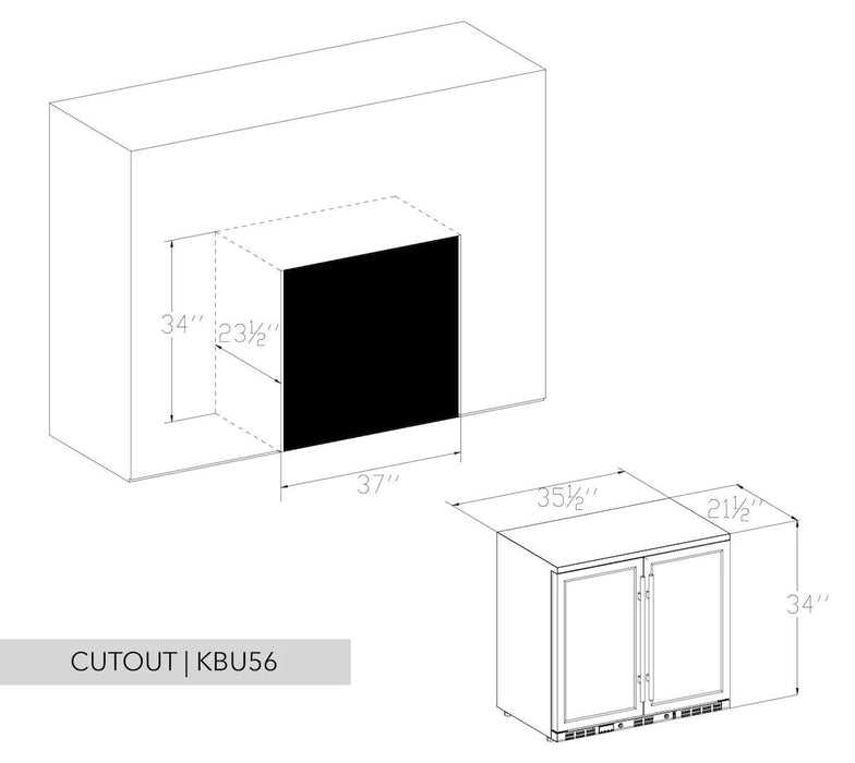 Kings Bottle - 36" Heating Glass Double Door Built In Beverage Fridge .