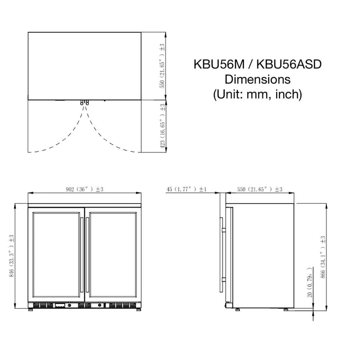 Kings Bottle - 36" Heating Glass Double Door Built In Beverage Fridge .