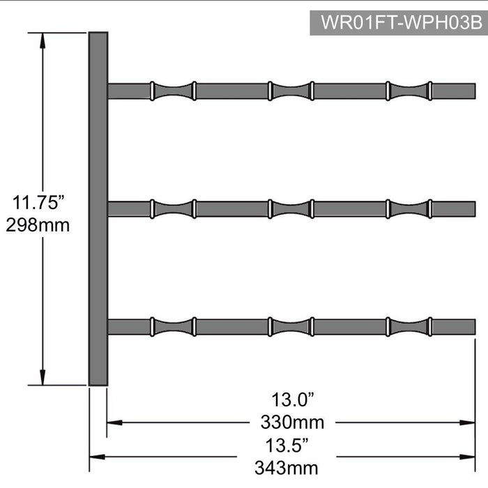 Kings Bottle - Wall Mounted Metal Rail Wine Racks | 3-Bottle Depth WR01FT-WPH03B