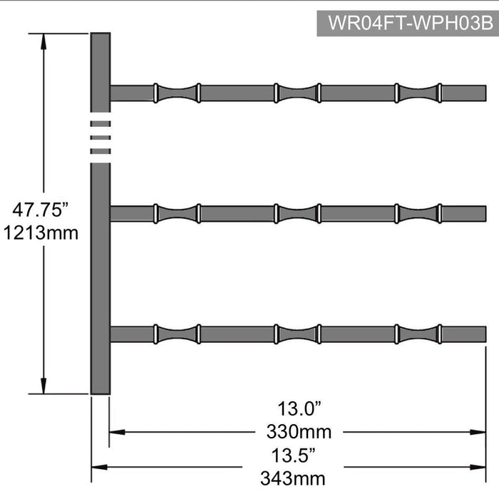 Kings Bottle - Wall Mounted Metal Rail Wine Racks | 3-Bottle Depth WR01FT-WPH03B