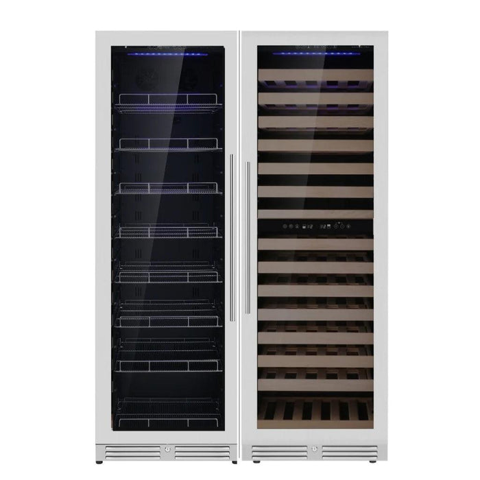 Kings Bottle 159 Bottle/630 Cans 24 Inch Wide Dual Zone Wine & Beverage Cooler Combo With Low-E Glass .