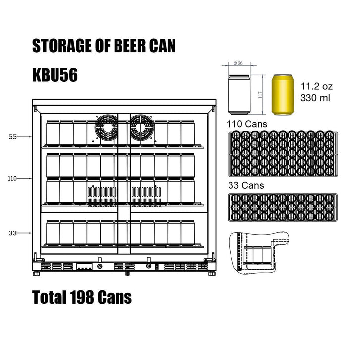 Kings Bottle - 36" Heating Glass Double Door Built In Beverage Fridge .