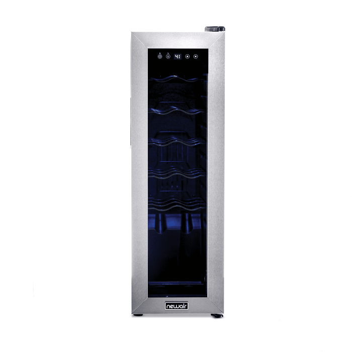 Newair 12 Bottle Compact Wine Cooler Refrigerator Freestanding Stainless Steel W/ Adjustable Racks