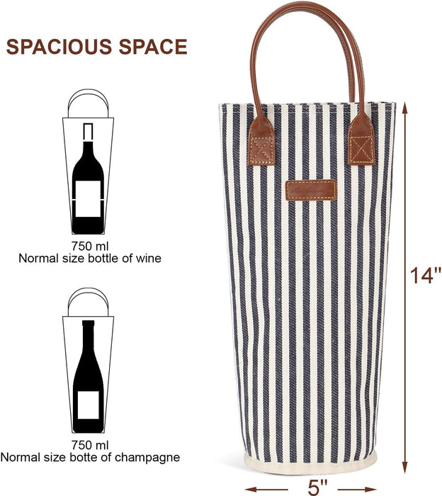 Single Bottle Insulated Wine Tote, 1 Bottle Wine Carrier Bag Padded Wine Cooler Perfect Wine Lover'S or Wedding Gift-Stripe (Blue Stripe)