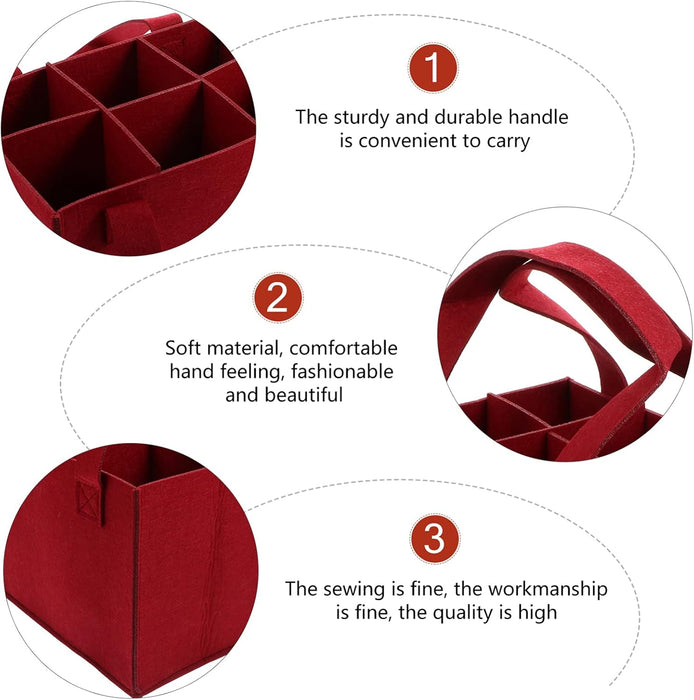 6 Bottle Wine Carrier with Divider Felt Wine Storage Tote Bag Portable Collapsible Wine Bag Red Wine Storage Box with Handle Travel Case for Party